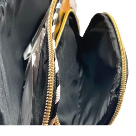 BCBGeneration New Double Pouch Cosmetic Bag Gold Metallic Black with White Dots - Picture 4 of 4